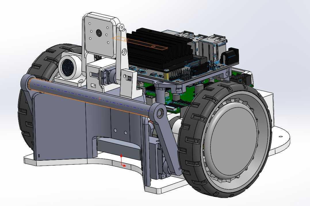 Robot CAD side-view showing motor drive and electronics enclosure