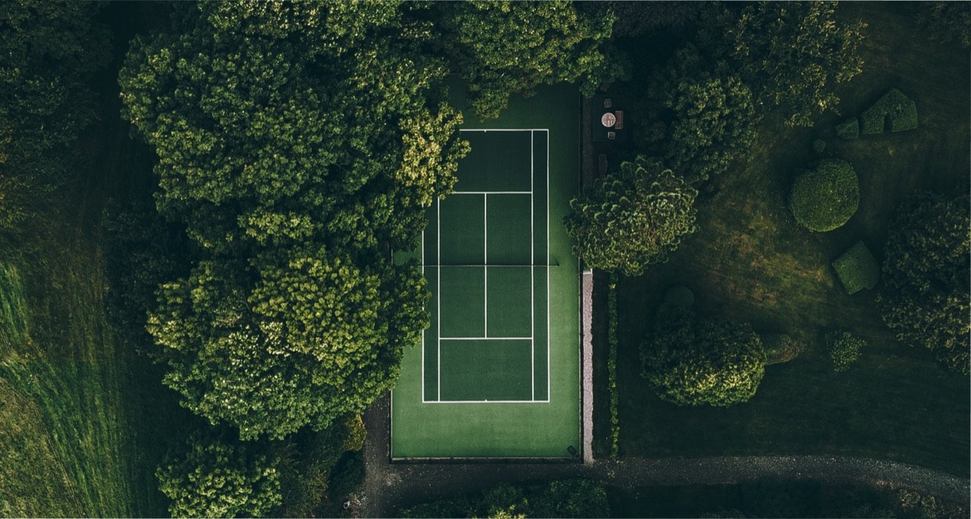 Aerial view of a public outdoor tennis court